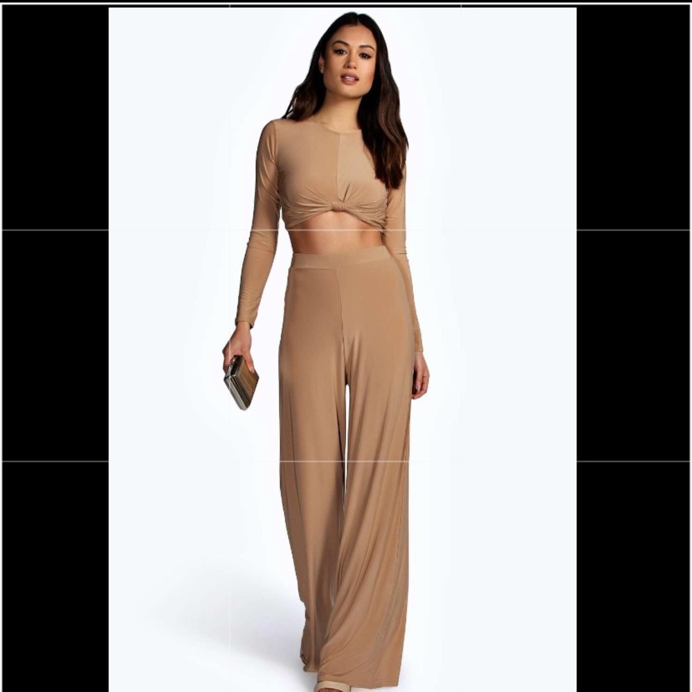 Boohoo slinky knot top palazzo co-ord set